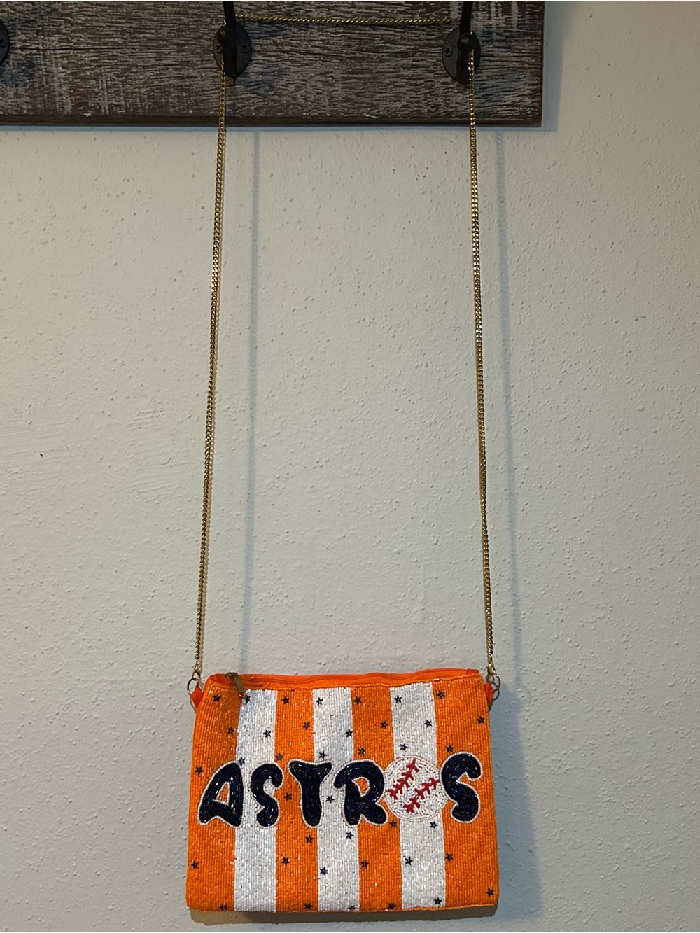 Houston Astros Beaded Crossbody Bag Orange Baseball Purse